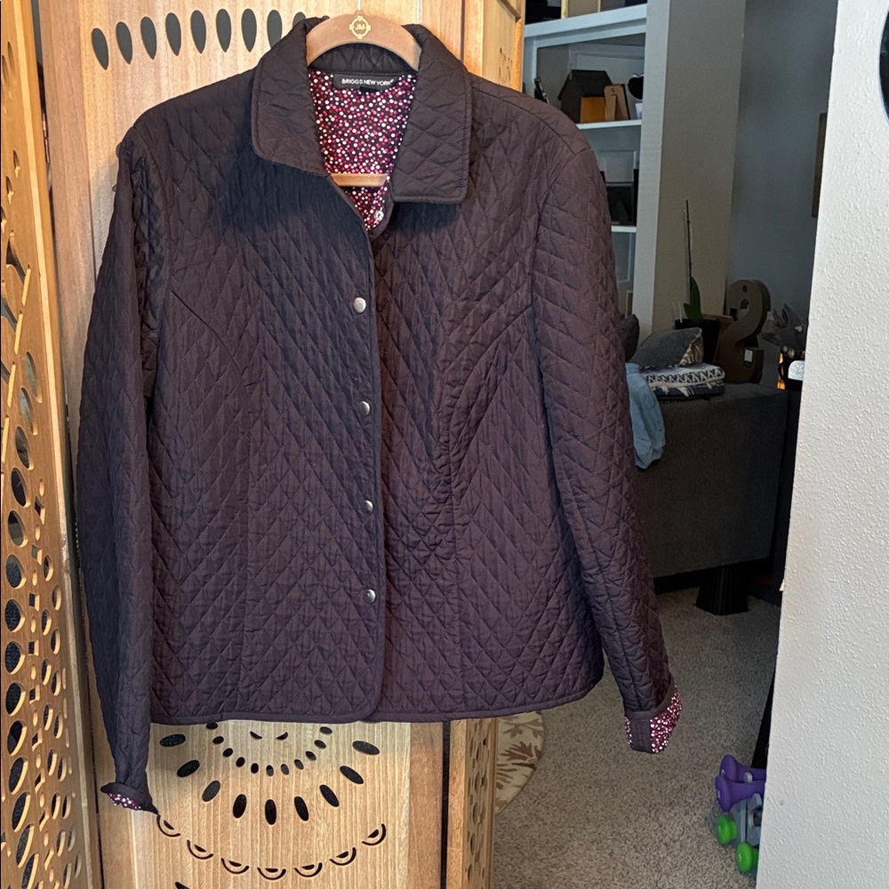 Quilted Black Jacket with Red Polka Dot Lining